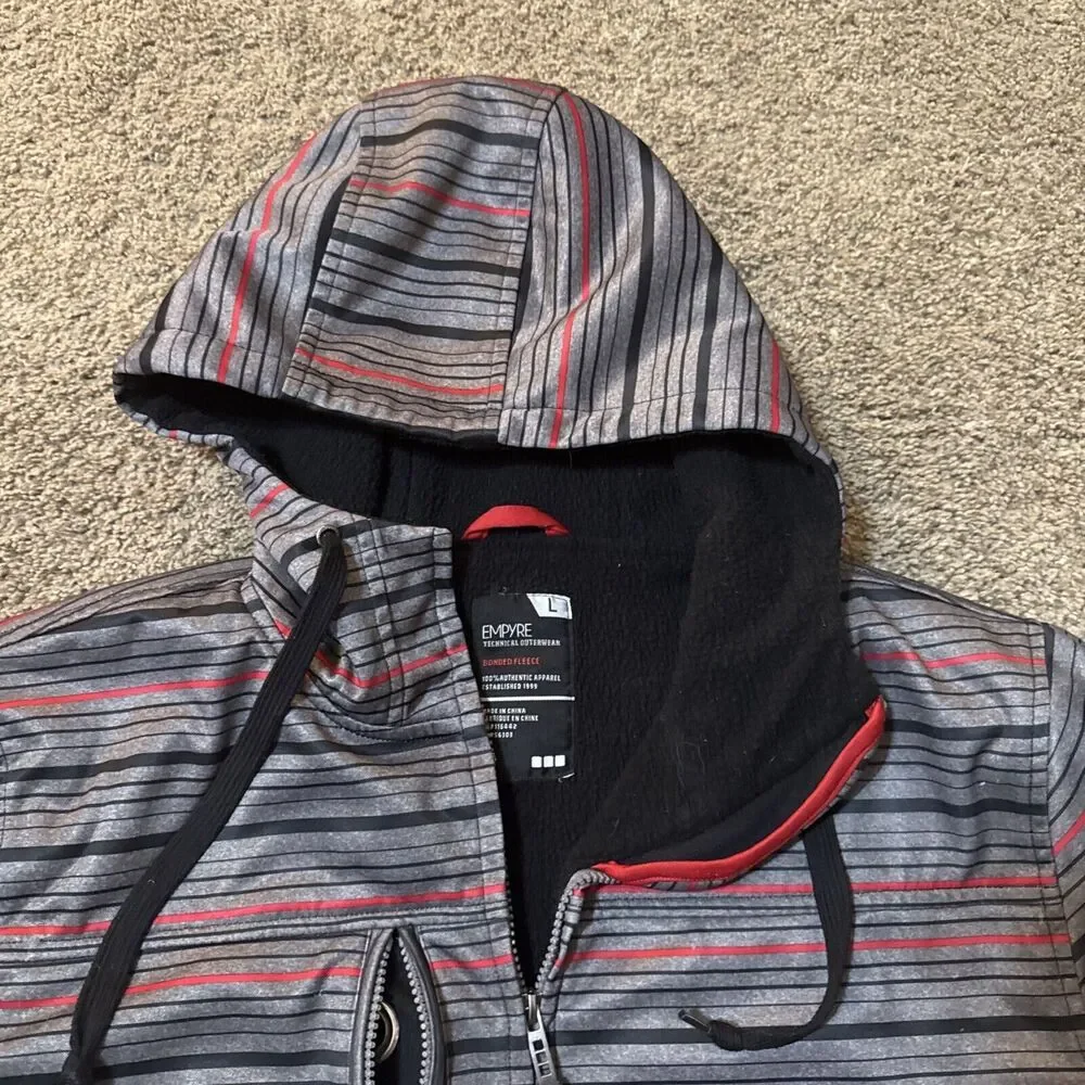 Empyre Jacket Mens Large Stripe Grey Snowboarding Technical Bonded Fleece Ski - Picture 4 of 11